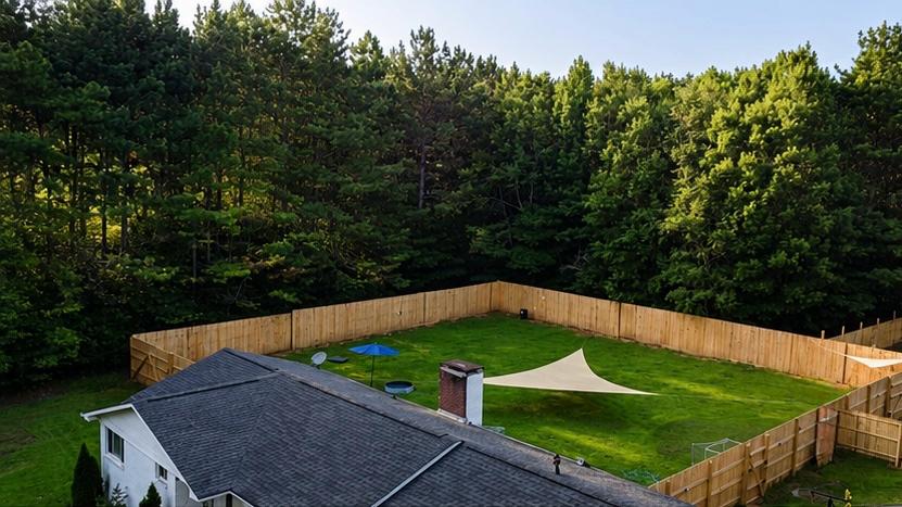 Aerial view of the Dog Friends home and fenced backyard in Rome, Georgia
